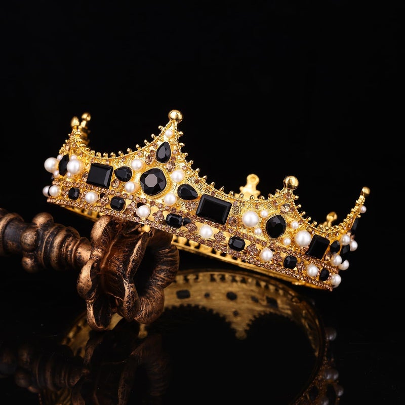 FORSEVEN King Crown for Men Crystal Pearl Wedding Tiaras Birthday Party Round Crowns Christmas Crowns - Image 4